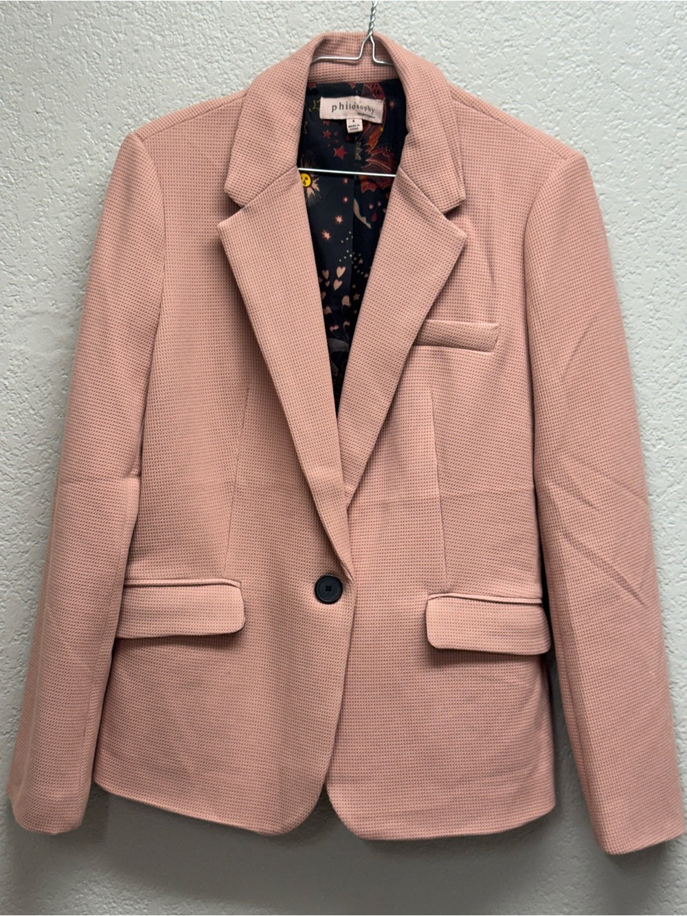 philosophy pink blazer jacket size 4 Pit 18”L 25”